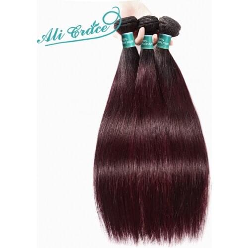 Ali Grace Hair Pre-Colored Brazilian Straight Hair 3 Bundles 1B/99J Ombre Color Remy Human Hair Extensions