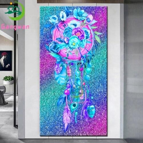 Diamond mosaic Colored feathers full square diamond embroidery icon 5d diy diamond painting dream catcher 100% cross Best gift