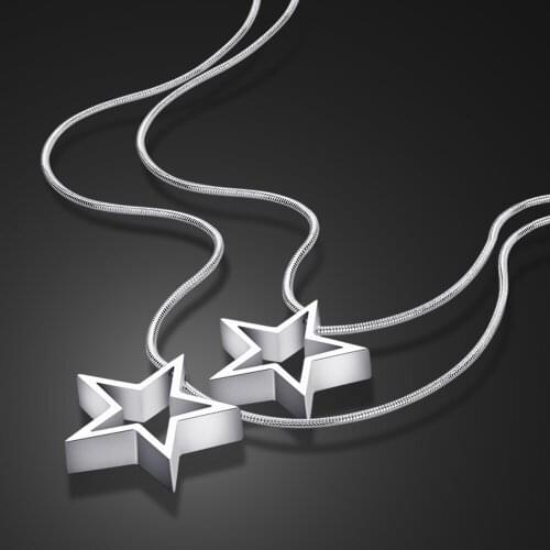 Fashion 100% 925 Sterling Silver Jewelry Necklace Elegant Double Star Pendant Necklace Woman Men Snake Chain Couples Choker