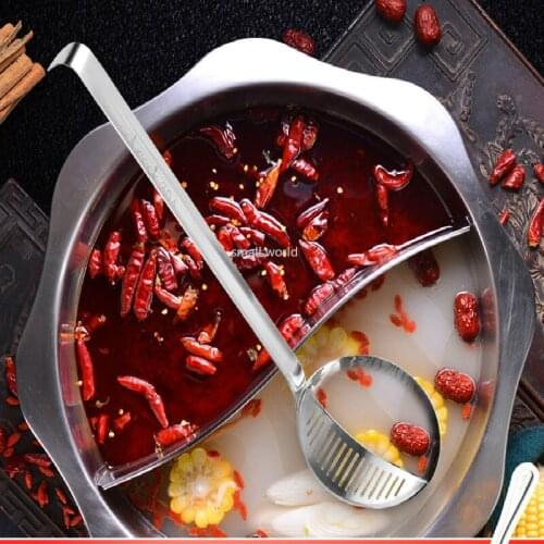 Colander kitchen gadgets 2020 kitchen essentials Stainless steel hot pot spoon soup ladle long handle filter filter two in one