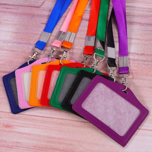 Horizontal Leather ID Card Holder Work Card Work Badge Reels Name Tag Lanyard Bus Card Holder