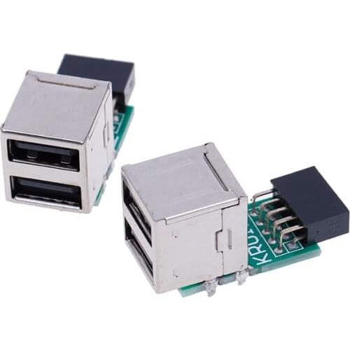 Hot sale 1pc Internal Motherboard 9pin To 2 Port USB 2.0 A Female Adapter Converter PCB Board Metal + Plastic Material