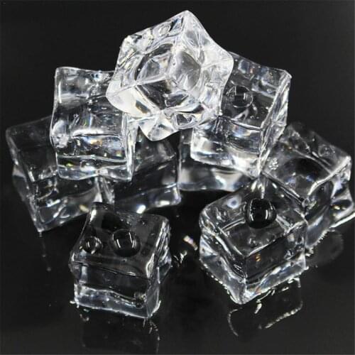 20-50pcs Acrylic Ice Cubes Glass Luster Fake Artificial Acrylic Ice Cubes Crystal Clear Photography Props Kitchen Home Decor