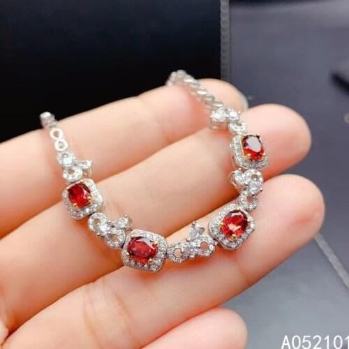 KJJEAXCMY fine jewelry S925 sterling silver inlaid natural Garnet new Girls lovely hand Bracelet Support test Chinese style