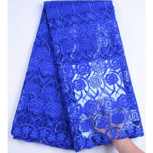 Royal Blue African Lace Fabric 2019 High Quality French Sequins Lace Fabric Embroidery Tulle Net Lace Fabric For Dress S1627