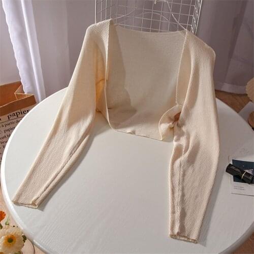 Korean Short Knitted Sweaters Women Thin Cardigan Fashion Long Sleeve Sun Protection Sunscreen Shirt Crop Top Ropa Mujer 2021