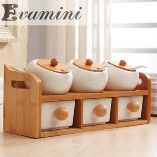 Creative Kitchen Accessories Ceramic Seasoning Jar Set Storage Tank Ceramics Tea Box Storage Holder Dispensing Salt Bottle