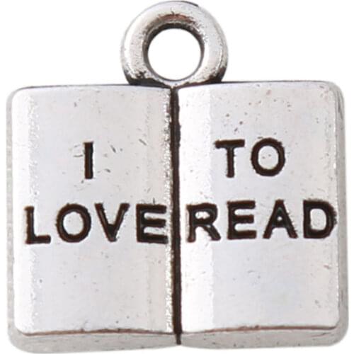 Rainxtar Fashion I LOVE TO READ Letter Book Shape Vintage Alloy Charms 20pcs 14*14mm AAC1025