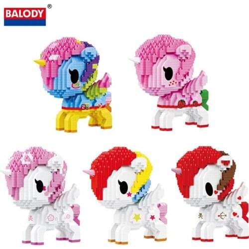 Cartoon Model Cute Toys Diamond Flying Horse Micro Building Blocks Bricks Sky Rainbow Horse Animal Christmas Gift Sets