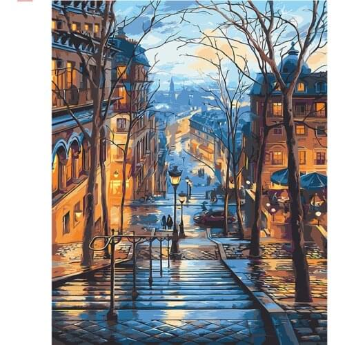 Beautiful City Night View Landscape Digital Painting By Numbers Modern Wall Art Canvas Painting Unique Gift Home Decor 40x50cm