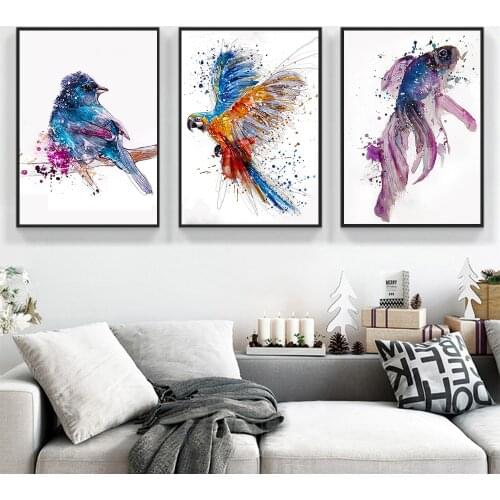 Birds Dance Nordic Style Watercolor Animal Parrot Wall Art Picture Canvas Poster Contemporary Art Living Room Entrance Decor