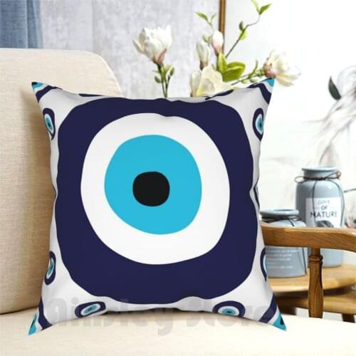 Navy Blue And Aqua Nazar Evil Eye Lucky Charm Pattern Pillow Case Printed Home Soft Throw Pillow Nazar Amulet Evil Eye