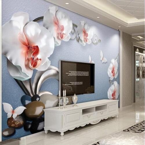 New Chinese luxury golden jewelry phalaenopsis TV background wall professional production wallpaper mural custom photo wall