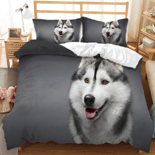 Single Double Bed Cover With 3D Dog Husky Animal Pattern Duvet Cover Set For Youth Quilt Cover Pillowcase Beddings Twin Queen