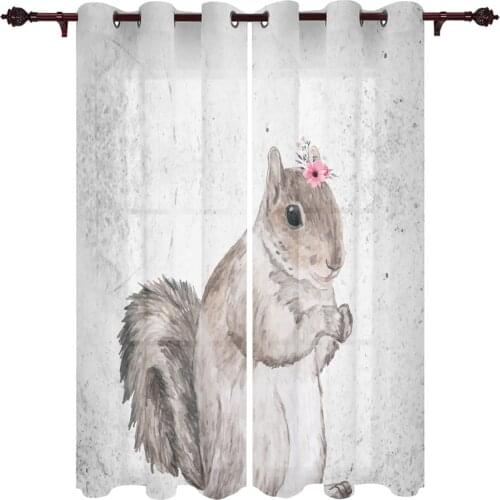 Kitchen Window Curtains Squirrel Cute Watercolor Adult Children Bedroom Decoration Living Room Hanging ClothTreatment Curtains