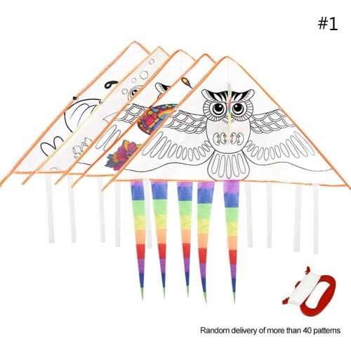 1pcs Blank Kite Or Coloring Kite Both With 30M Line Kids Boys Girls Easy Casually Painted Portable Outdoor Childrens DIY Toys
