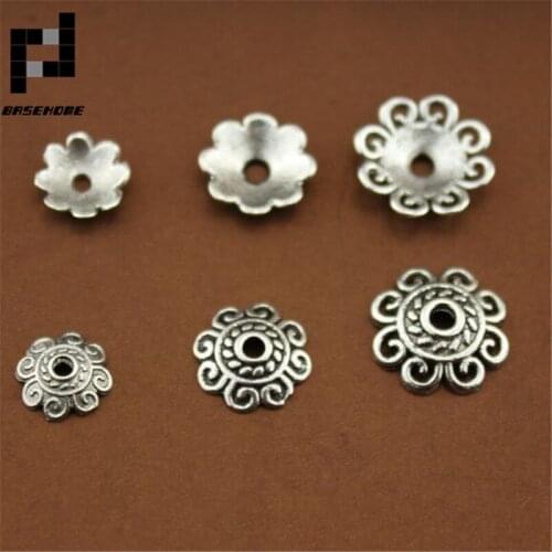 BASEHOME 50pcs/lot 8mm/10mm Spacer Flower End Caps Filigree Charm Spacer Beads for DIY Jewelry Making Findings