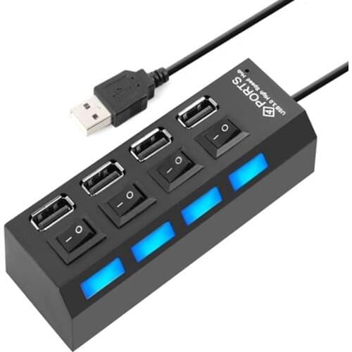 4 Ports USB Hub Splitter USB 2.0 Hub LED with 4 ON/OFF Switches for Tablet Laptop Computer Notebook