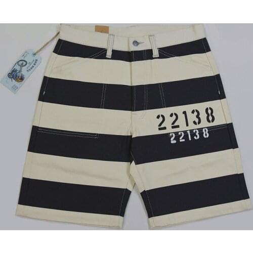BOB DONG Vintage Prisoner Style 22138 Print Shorts 16oz Motorcycle Striped Pants