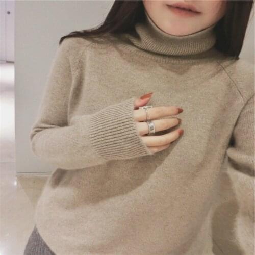 Turtleneck Sweater Long-Sleeved Pullover Women European Station Solid Color Loose All-match Thick Knitted Shirt Bottoming Shirt