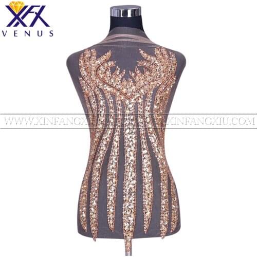 XFX VENUS 1 Piece Hand Sewing On Rhinestone Applique with beads Clothes Patch Wedding Dress Trimming Costume Embellishment