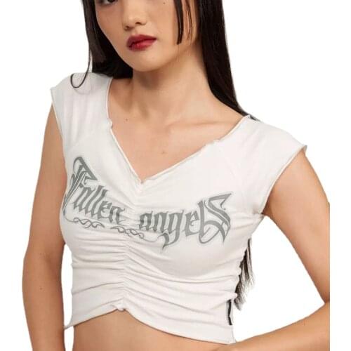 Fairy Grunge T Shirts Cyber Y2k 2000s Aesthetic Summer Clothes for Women Frill Short Sleeve Crop Top Femme Alt Graphic Crop Tops