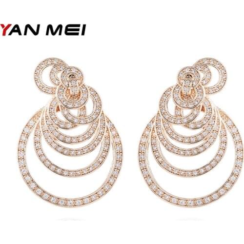 YANMEI Crystal Multi-layer Round Stud Earrings For Women CZ Geometric Circle Earring Fashion Accessories YME8059