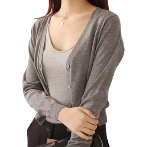 Cardigan Women Spring Summer New Wild Slim V-neck long-sleeved Short Sweater Small Shawl Jacket Female Clothing Vestidos LXJ224