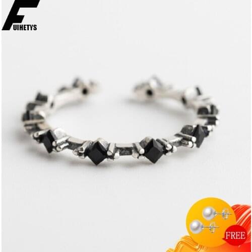 Retro Ring 925 Silver Jewelry with Obsidian Gemstone Open Finger Rings for Women Wedding Promise Party Gift Ornaments Wholesale