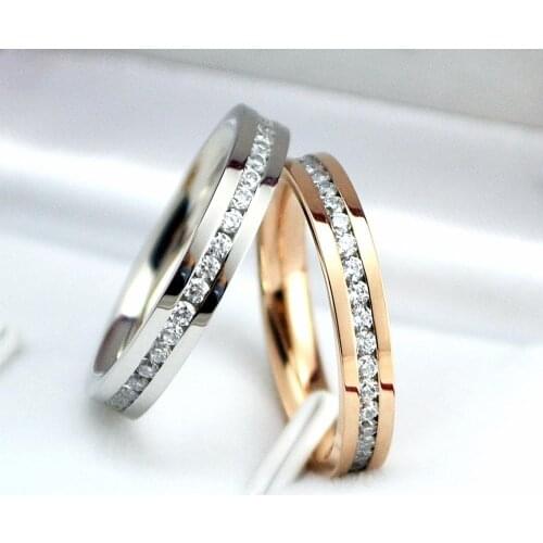 Wedding ring Cubic Zirconia Rose Gold Sliver Color Titanium Steel Anniversary Wedding Rings For Women