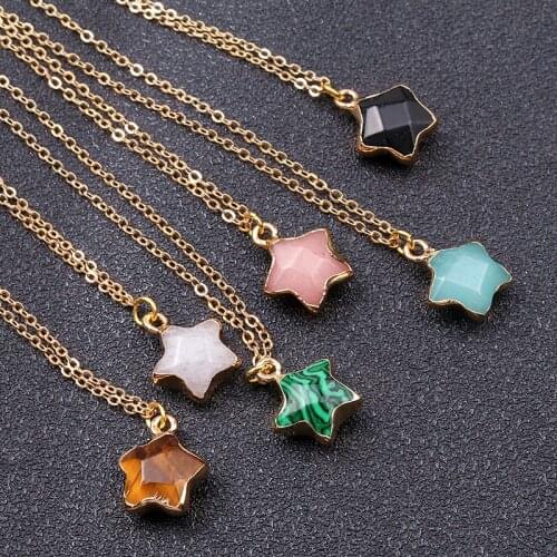 Natural stone pendant necklace Charms Star Shape Chakra Stone Necklace for Women Girls