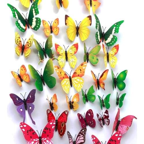 12pcs/lot Butterfly Home Decoration 3D Simulation Buterfly Wall Stickers Home Living Room Decal Magnet Crafts Holiday Decoration