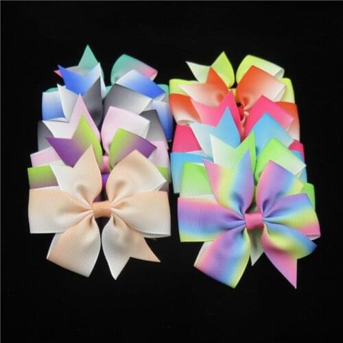 12PCS/LOT Lovely Gradient Ties Only Bows Elastic Bands For Baby Girls Hairpin Clips Pins Scrunchy Kids Hair Accessories New 2021