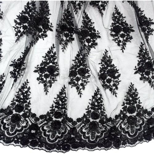 2019 black floral lace fabric 3d flower embroid lace HY0993-9