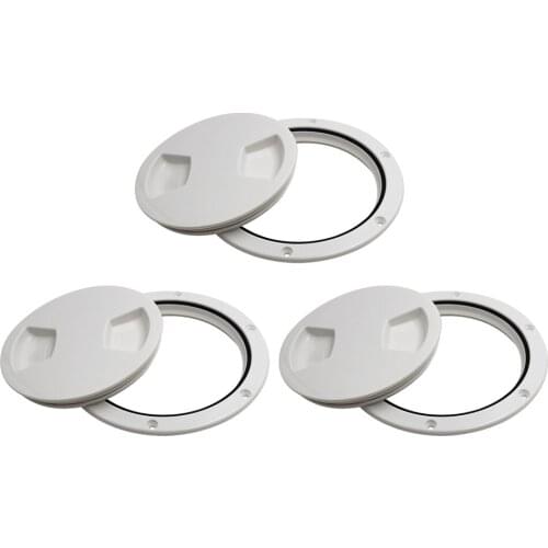 3pcs RV Boat Round Non Slip Inspection Hatch Marine Deck Plate Access, Plastic, White, 5 Inch 12cm