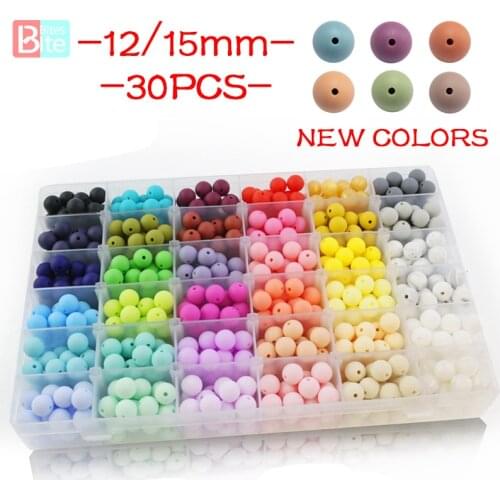 30PCS 12mm/15mm/20mm Silicone Beads Set Baby Handmade DIY Toys No FPA Edible Food Grade Silicone Multicolor Childrens Toys 2021
