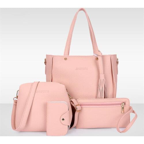 4Pcs Women Top-Handle Card Holder Large Capacity Women Tassel Handbag Shoulder Bag Wallet Ladies PU Leather Crossbody Bag