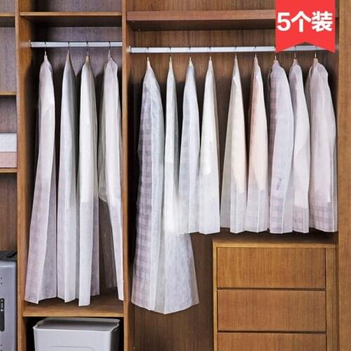 5pcs/pack Non-woven Transparent Clothing Dust Cover Dust Bag Clothes Dust Jacket Clothes Cover Hanging Clothes Storage Bag