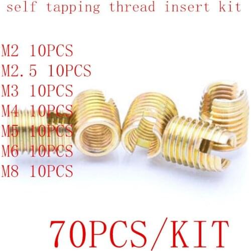 70pcs steel with zinc self tapping thread insert kit, M2 m2.5 M3 M4 M5 M6 M8 Helical Insert Self Tapping Slotted Screw