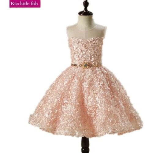 Free Shipping Pink Short Toddler Pageant Dresses Lace Flower Girl Dress Flower Girl Pageant Ball Gown