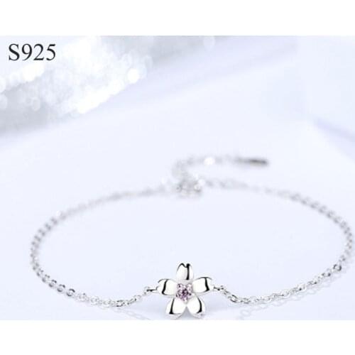 100% Genuine Real Pure Solid 925 Sterling Silver Bracelet Bangle for Women Jewelry Flower Female Hand Wristband Bracelets