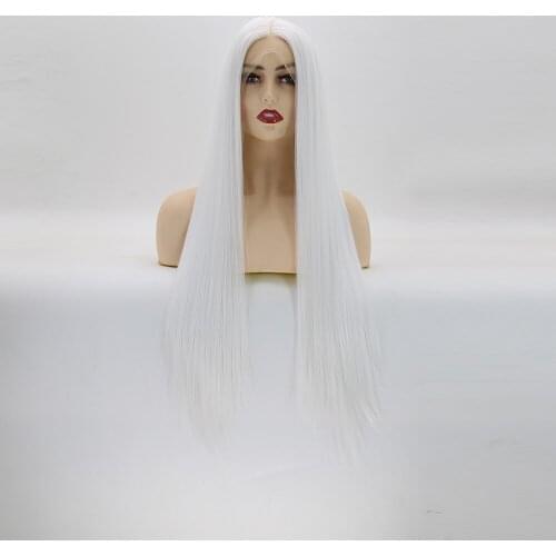 BTWTRY Platinum White Wig Straight Glueless Synthetic Lace Front Wigs for White Women Heat Resistant Fiber Hair Long Cosplay Wig