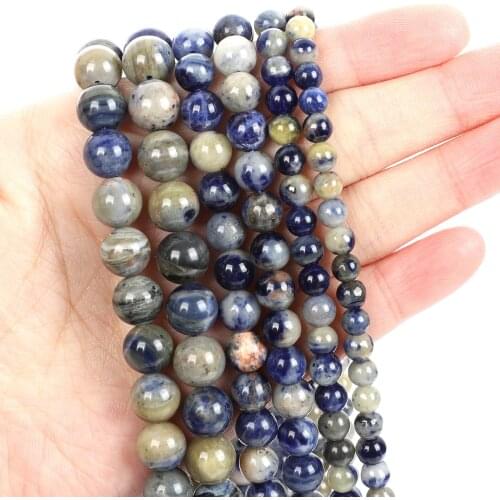 Natural Stone Beads Blue Pattern Round Loose Beads for Jewelry Making Needlework Bracelet DIY 4-12 MM