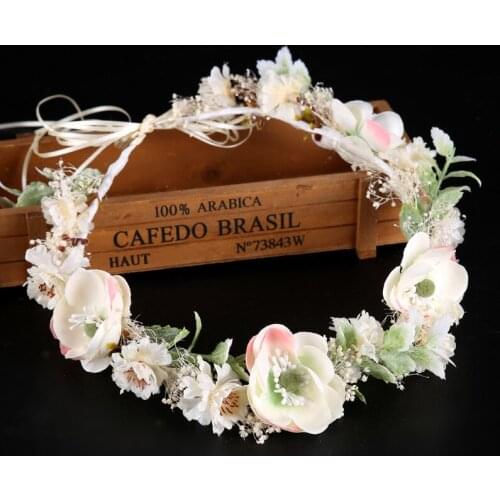Hand-made Flowers Garland Korean Style Bridal Headwear Dry Flower Wedding Head band SQ296