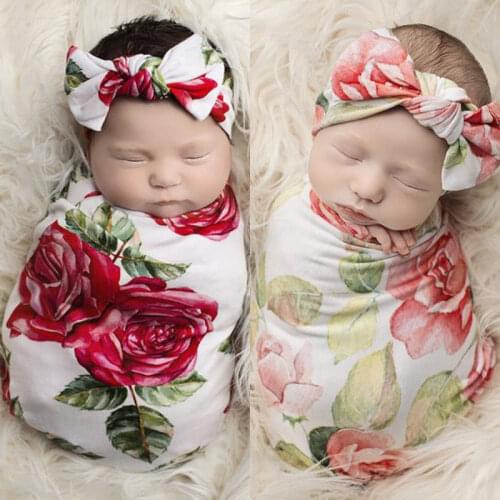 Newborn Baby Turban Cotton Beanie 0-6M Infant Baby Swaddle Blanket Boy Girl Floral Baby Wrap headbands