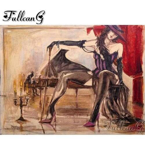 FULLCANG Abstract piano music girl diy 5d mosaic diamond painting full square round drill rhinestone embroidery sale FC2969