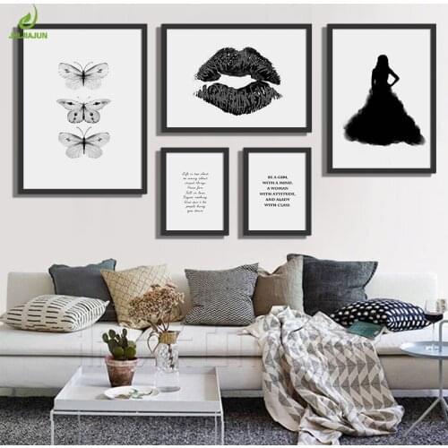JHLJIAJUN Canvas Painting Butterfly Girl Black And Art Print Nordic Posters Wall Picture Home Decor Posters And Painting