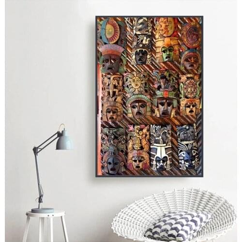 Ancient Culture Quotes Canvas Painting Posters and Prints Picture Party Living Room Decor Mexican Mask Wall Decor Art Paintings