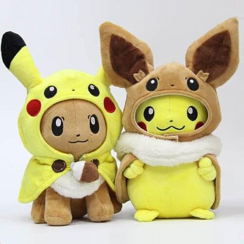 Kawaii Japanese Anime Pokemoned plush toys dolls Eevee dressing cloak Pikachus stuffed toys gift for children
