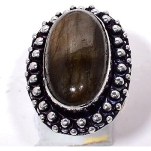 Nature Labradorite Ring Silver Overlay over Copper, Hand made Jewelry women Gift , Size : 7.75